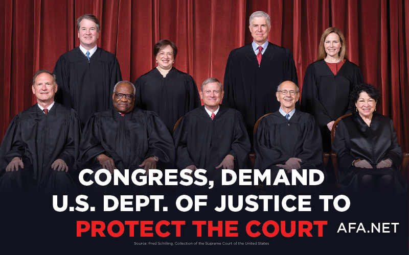 Tell Congress to insist on Dept. of Justice to protect Supreme Court Justices